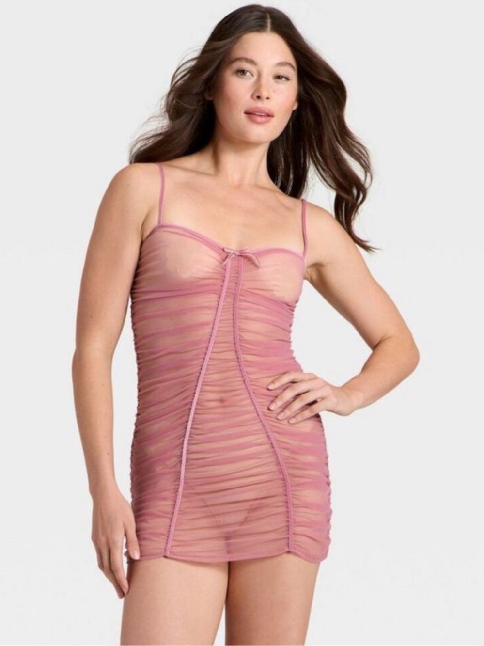 Auden - Women's Mesh Lingerie Slip Dress - Auden Mauve. Bin#7